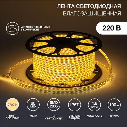 142-606 Neon-Night | Лента светодиодная SMD3528 10х7мм 60LED/м 4.8Вт/м 220В IP67 тепл. бел. (уп.100м)