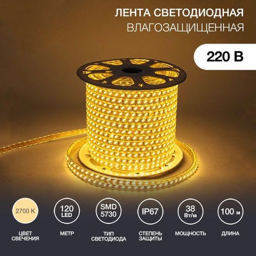 142-704 Neon-Night | Лента светодиодная SMD5730 6.5x17мм 120LED/м 220В IP67 тепл. бел. (уп.100м)