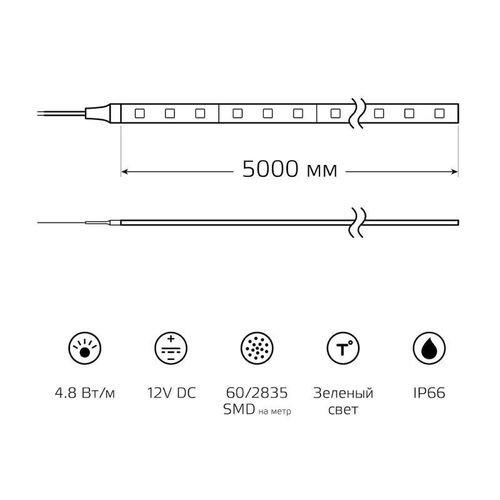 311000605 GAUSS | Лента светодиодная Black 2835/60-SMD 4.8Вт/м зел. IP66 210лм/м 12В (блист.5м)