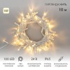 305-136 Neon-Night | Гирлянда светодиодная "Нить" 10м 100LED тепл. бел. 12Вт 24В IP65 постоян. свечение провод ПВХ бел.