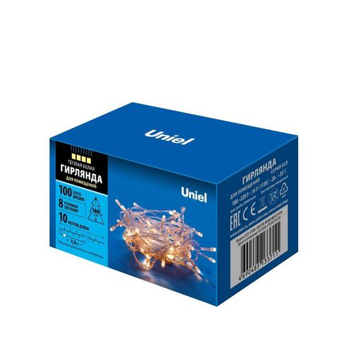 UL-00007200 Uniel | Гирлянда LED ULD-S1000-100/DTA WARM WHITE IP20 10м 100 диодов тепл. бел. свет провод прозр.