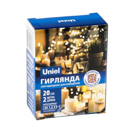 UL-00007205 Uniel | Гирлянда LED на батарейках ULD-S0200-020/SСB/2AA MULTI IP20 DEW 2AA (не в/к) "Роса" 2м 20 диодов разноцвет. провод медн.