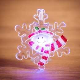 501-021 Neon-Night | Фигура светодиодная "Снеговик на снежинке" 80х90х15мм 1LED RGB 0.1Вт 4.5В IP20 на присоске элементы питания 2хCR2032 (в компл.)