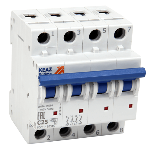 281616 КЭАЗ | Выключатель автоматический модульный 4п D 10А 6кА OptiDin BM63-4D10-ОМ4-РЕГ
