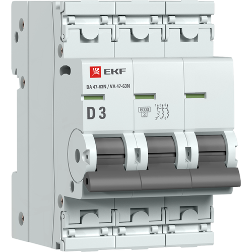 M636303D EKF | Выключатель автоматический модульный 3п D 3А 6кА ВА 47-63N PROxima