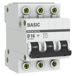 mcb4729-3-16-B EKF | Выключатель автоматический модульный 3п B 16А 4.5кА ВА 47-29 Basic