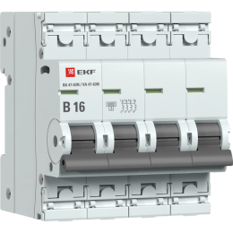 M636416B EKF | Выключатель автоматический модульный 4п B 16А 6кА ВА 47-63N PROxima