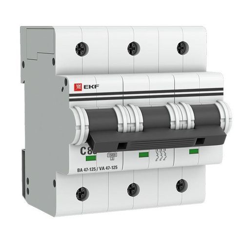 mcb47125-3-80C EKF | Выключатель автоматический модульный 3п C 80А 15кА ВА 47-125 PROxima