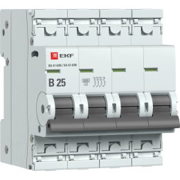 M636425B EKF | Выключатель автоматический модульный 4п B 25А 6кА ВА 47-63N PROxima