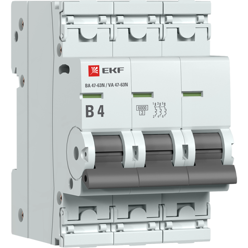 M636304B EKF | Выключатель автоматический модульный 3п B 4А 6кА ВА 47-63N PROxima