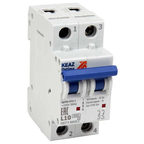 281553 КЭАЗ | Выключатель автоматический модульный 2п K 16А 6кА OptiDin BM63-2NK16-ОМ4-РЕГ
