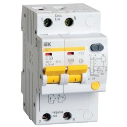 MAD10-2-063-C-030 IEK | Выключатель автоматический дифференциального тока 2п C 63А 30мА тип AC 4.5кА АД-12