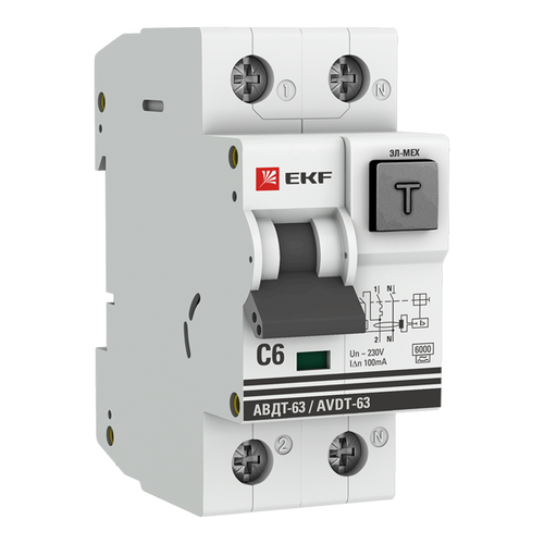 DA63-6-100em EKF | Выключатель автоматический дифференциального тока 2п C 6А 100мА тип A 6кА АВДТ-63 электромех. PROxima