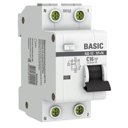 DA12-16-30-bas EKF | Выключатель автоматический дифференциального тока 2п (1P+N) C 16А 30мА тип AC 4.5кА АД-12 Basic
