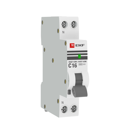 DA63M-16-30 EKF | Выключатель автоматический дифференциального тока 1мод. C 16А 30мА тип AC 6кА АВДТ-63М электрон. PROxima