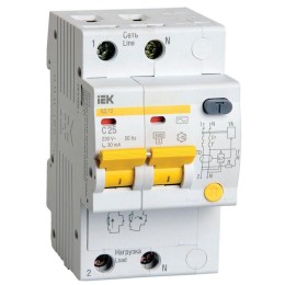 MAD10-2-025-C-030 IEK | Выключатель автоматический дифференциального тока 2п C 25А 30мА тип AC 4.5кА АД-12