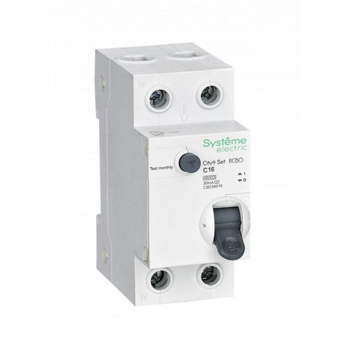 C9D34616 Systeme Electric | Выключатель автоматический дифференциального тока 2п (1P+N) C 16А 30мА тип AC 4.5кА City9 Set 230В