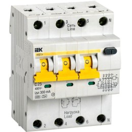 MAD22-6-025-C-300 IEK | Выключатель автоматический дифференциального тока 4п (3P+N) C 25А 300мА тип A 6кА АВДТ-34
