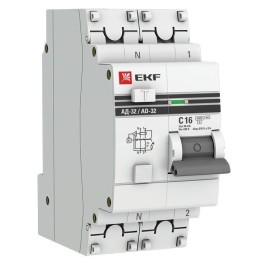 DA32-16-30-pro EKF | Выключатель автоматический дифференциального тока 2п (1P+N) C 16А 30мА тип AC 4.5кА АД-32 2мод. защита 270В электрон. PROxima