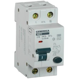 MAD25-5-016-C-30 GENERICA | Выключатель автоматический дифференциального тока 2п C 16А 30мА тип AC 4.5кА АВДТ 32 C16