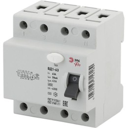 Б0031882 Эра | Выключатель дифференциального тока (УЗО) 3P+N 63А 30мА ВД1-63 Pro NO-902-37