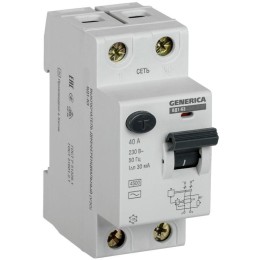 MDV15-2-040-030 GENERICA | Выключатель дифференциального тока (УЗО) 2п 40А 30мА тип AC ВД1-63