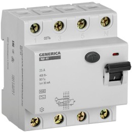 MDV15-4-025-030 GENERICA | Выключатель дифференциального тока (УЗО) 4п 25А 30мА тип AC ВД1-63