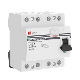 elcb-4-40-30-e-a-pro EKF | Выключатель дифференциального тока (УЗО) 4п 40А 30мА тип A ВД-100 электрон.PROxima
