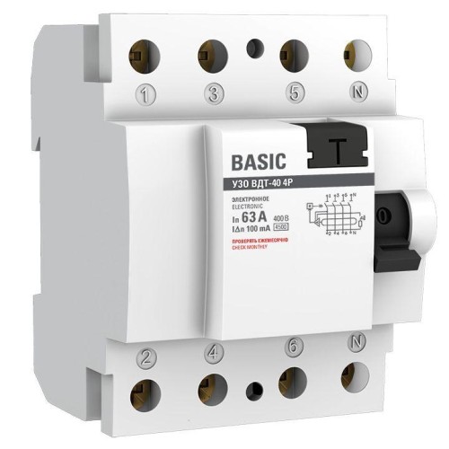 elcb-4-63-100e-sim EKF | Выключатель дифференциального тока (УЗО) 4п 63А 100мА ВДТ-40 (электрон.) Basic