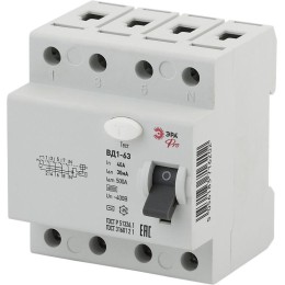 Б0031884 Эра | Выключатель дифференциального тока (УЗО) 3P+N 40А 30мА ВД1-63 Pro NO-902-39