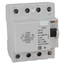318483 КЭАЗ | Выключатель дифференциального тока без защиты от сверхтоков ВД1-63-4263-АС-УХЛ4 (4P 63 30мА) электронное