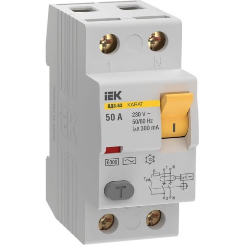MDV20-2-050-300 IEK | Выключатель дифференциального тока (УЗО) 2п 50А 300мА 6кА тип AC ВД3-63 KARAT