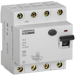 MDV15-4-016-030 GENERICA | Выключатель дифференциального тока (УЗО) 4п 16А 30мА тип AC ВД1-63