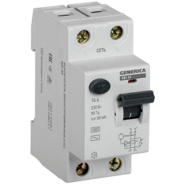 MDV15-2-016-030 GENERICA | Выключатель дифференциального тока (УЗО) 2п 16А 30мА тип AC ВД1-63