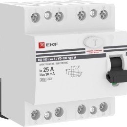 elcb-4-25-30-em-a-pro EKF | Выключатель дифференциального тока (УЗО) 4п 25А 30мА тип A ВД-100 (электромех.) PROxima