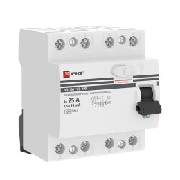 elcb-4-25-10-em-pro EKF | Выключатель дифференциального тока (УЗО) 4п 25А 10мА тип AC ВД-100 (электромех.) PROxima