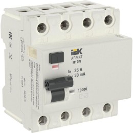 AR-R10N-4-025C030 IEK | Выключатель дифференциального тока (УЗО) 4п 25А 30мА тип AC ВДТ R10N ARMAT