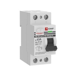 elcb-2-6-63-30-em-a-pro EKF | Выключатель дифференциального тока (УЗО) 2п 63А 30мА тип A 6кА ВД-100 электромех. PROxima