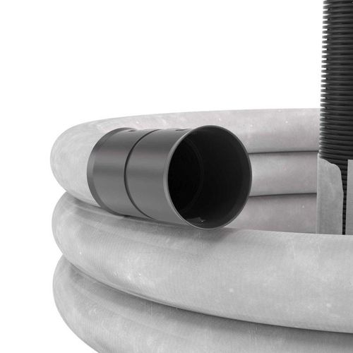 141916A DKC | Труба гофрированная двустенная ПНД гибкая дренажная d160мм с геофильтром SN6 перфорация 360град. черн. (уп.50м)
