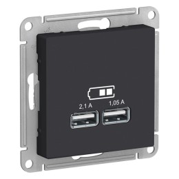 ATN001033 SE | Розетка USB AtlasDesign тип A+A 5В 1х2.1А 2х1.05А механизм карбон