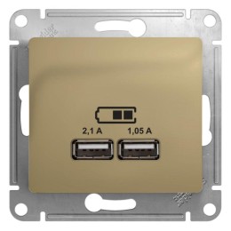 GSL000433 SE | Розетка USB 2-м СП Glossa тип A+A 5В/2100мА 2х5В/1050мА механизм титан