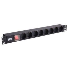 PH12-8D3 ITK | Блок розеток 8-м PDU 1U вх. C14 немецк. стандарт с LED-выкл. без шнура алюм. профиль