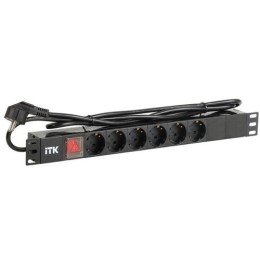 PH12-6D1-P ITK | Блок розеток 6-м PDU (немец. станд.) DIN49440 с LED выкл. 1U шнур 2м вилка DIN49441 профиль ПВХ черн.