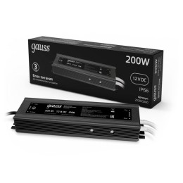 202023200 GAUSS | Блок питания для светодиодной ленты Black 200Вт 12В IP66 герметичный (драйвер)