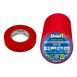 04504 Uniel | Лента изоляционная 0.135х15мм 20м UIT-135P 20/15/10 RED красн. (уп.10шт)