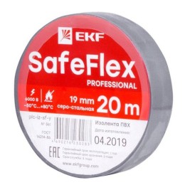 plc-iz-sf-st EKF | Изолента ПВХ 19мм (рул.20м) серо-стальн. SafeFlex