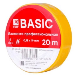 plc-iz-a-y EKF | Изолента класс А 0.18х19мм (рул.20м) желт.