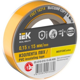 EX-IZ10-C15-15-05-K05 IEK | Изолента 0.15х15мм (рул.5м) желт.