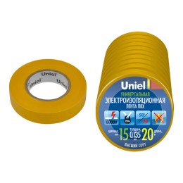 04506 Uniel | Лента изоляционная 0.135х15мм 20м UIT-135P 20/15/10 YEL желт. (уп.10шт)