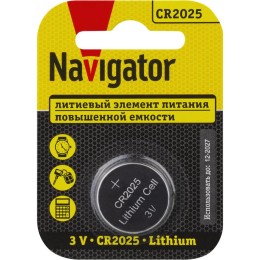 93822 NAVIGATOR | Элемент питания литиевый CR2025 93 822 NBT-CR2025-BP1 (блист.1шт)